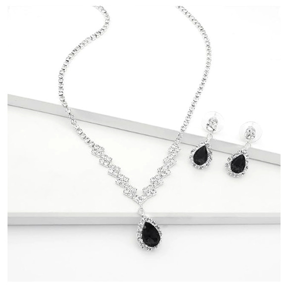 Austrian Crystal Rhinestone Bride Bridesmaid Jewelry Set black necklace earrings - Picture 6 of 7